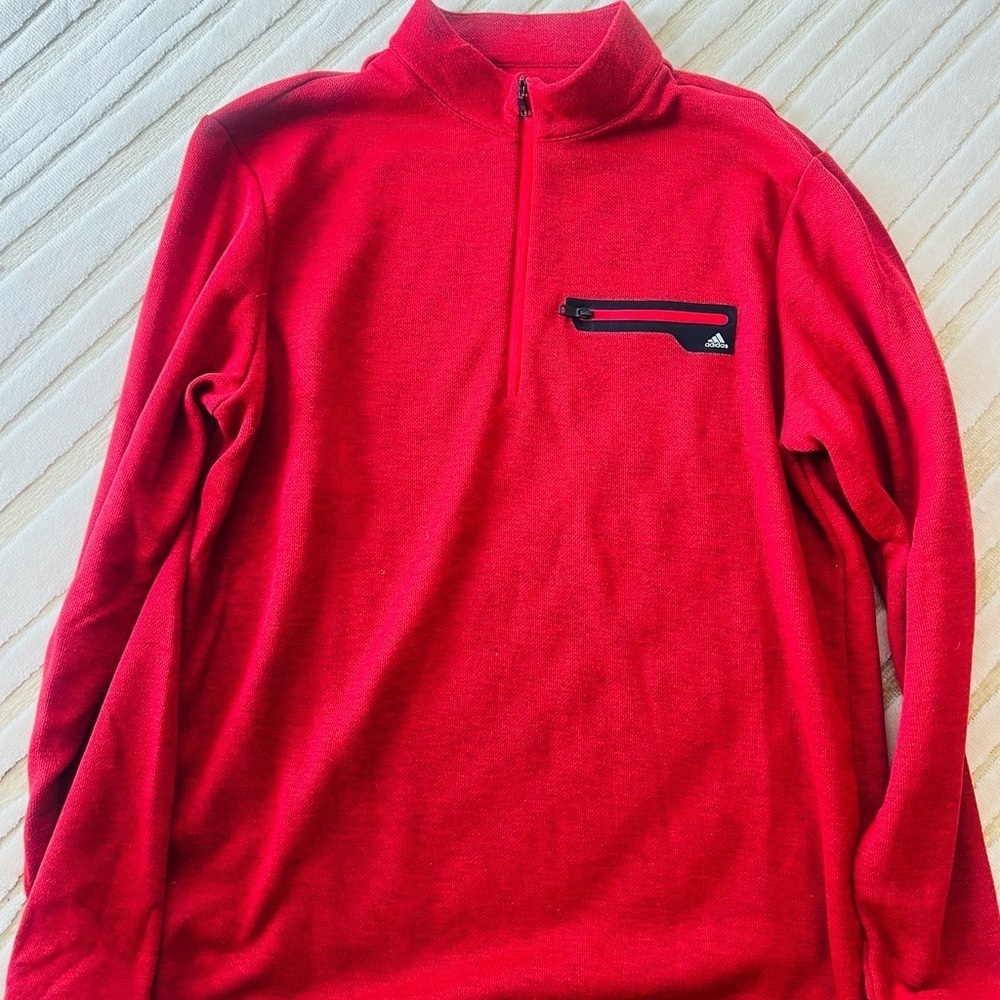 Adidas Red Zip Up Sweater with High Collar